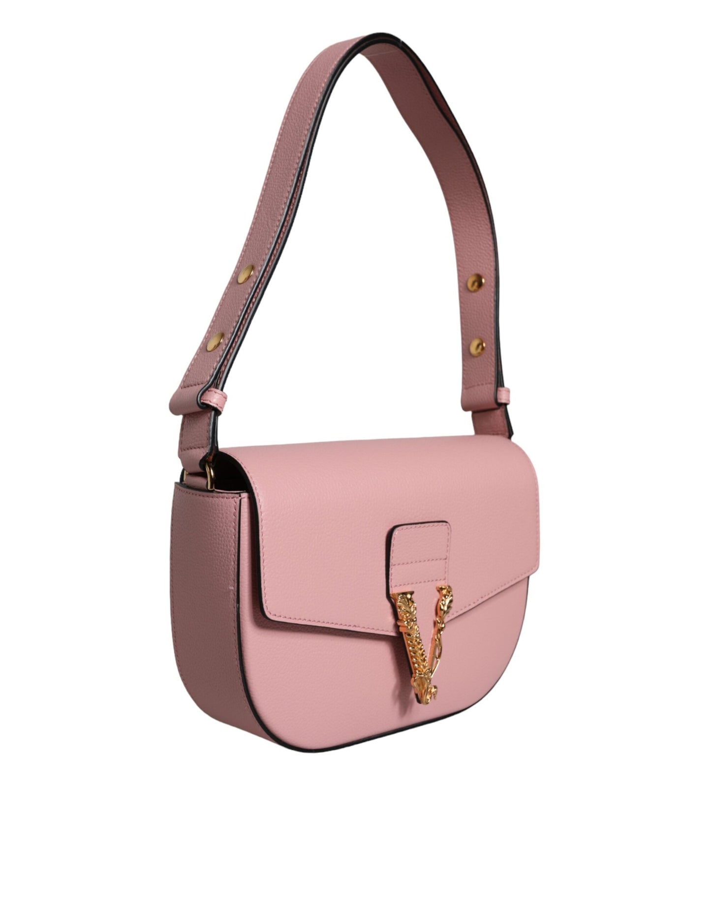 Versace Pink Grainy Calf Leather Logo Crossbody Shoulder Women's Bag