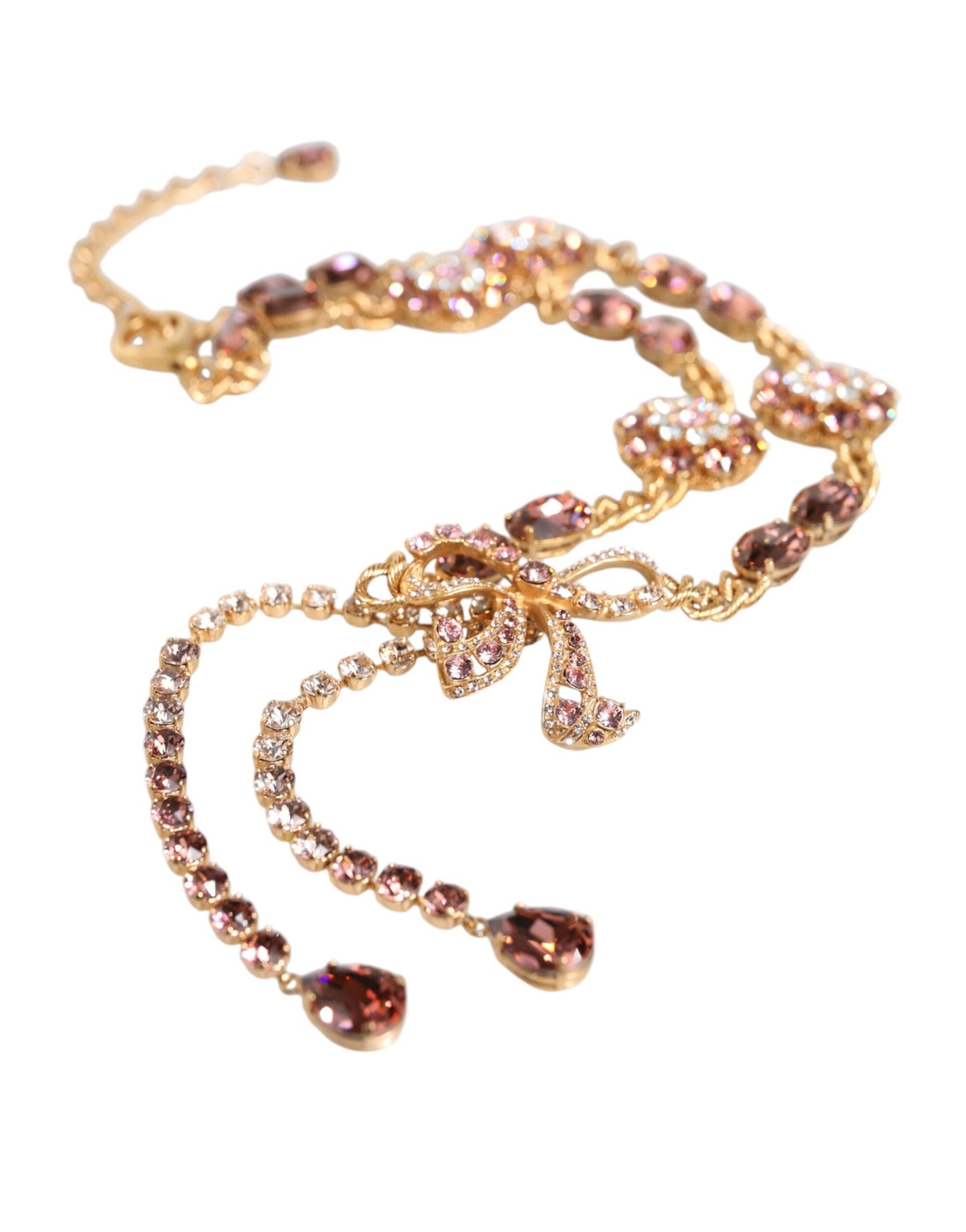 Dolce & Gabbana Gold Tone Brass Crystal Embellished Women's Belt
