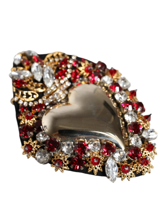 Dolce & Gabbana Gold Tone Brass Sacred Heart Crystal Embellished Women's Brooch