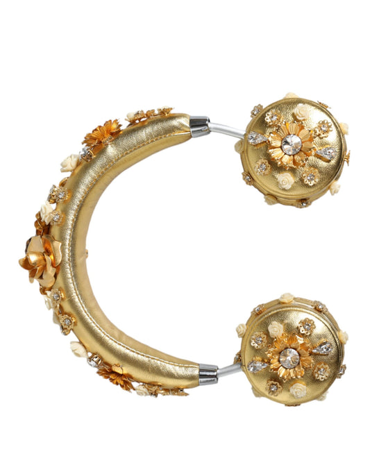 Dolce & Gabbana Gold Leather Floral Crystal Angel Headset Women's Headphones