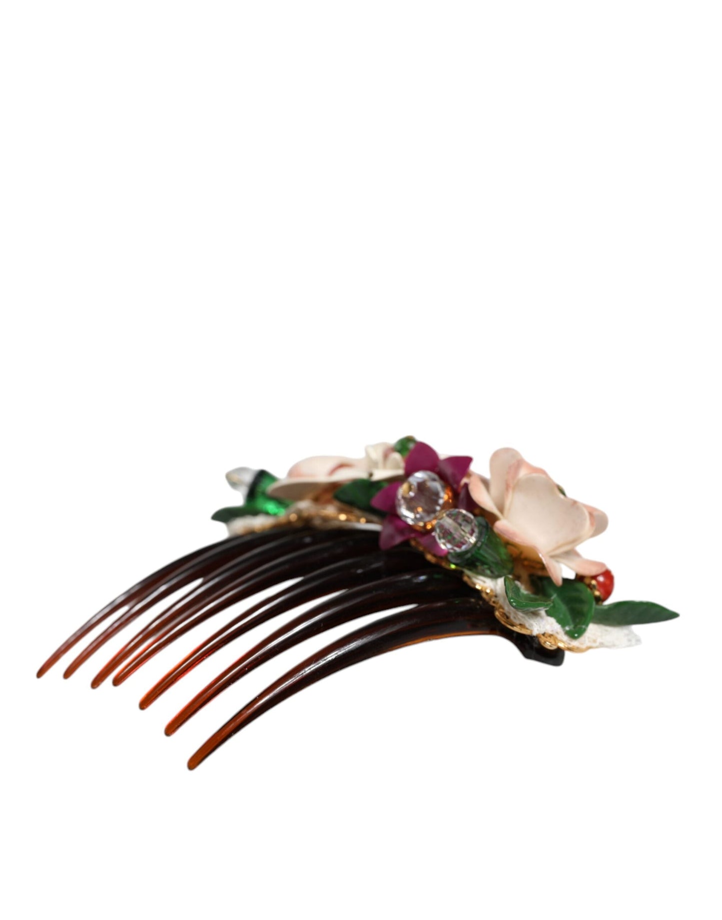 Dolce & Gabbana Brown Plastic Crystal Floral Women Hair Women's Comb