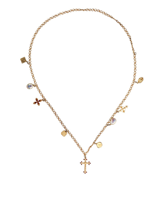 Dolce & Gabbana Gold Tone Brass Chain Religious Cross Pendant Women's Necklace