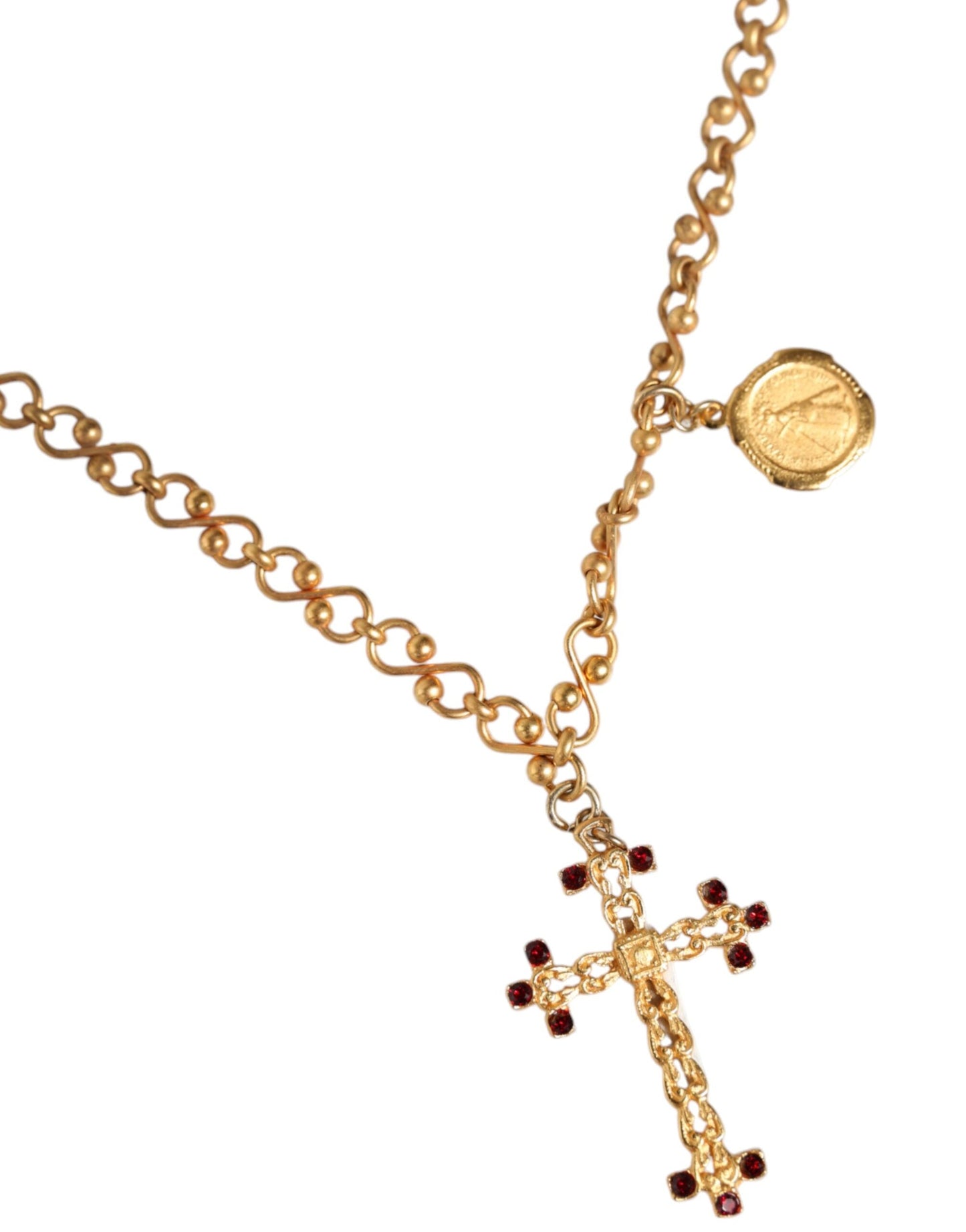 Dolce & Gabbana Gold Tone Brass Chain Religious Cross Pendant Women's Necklace