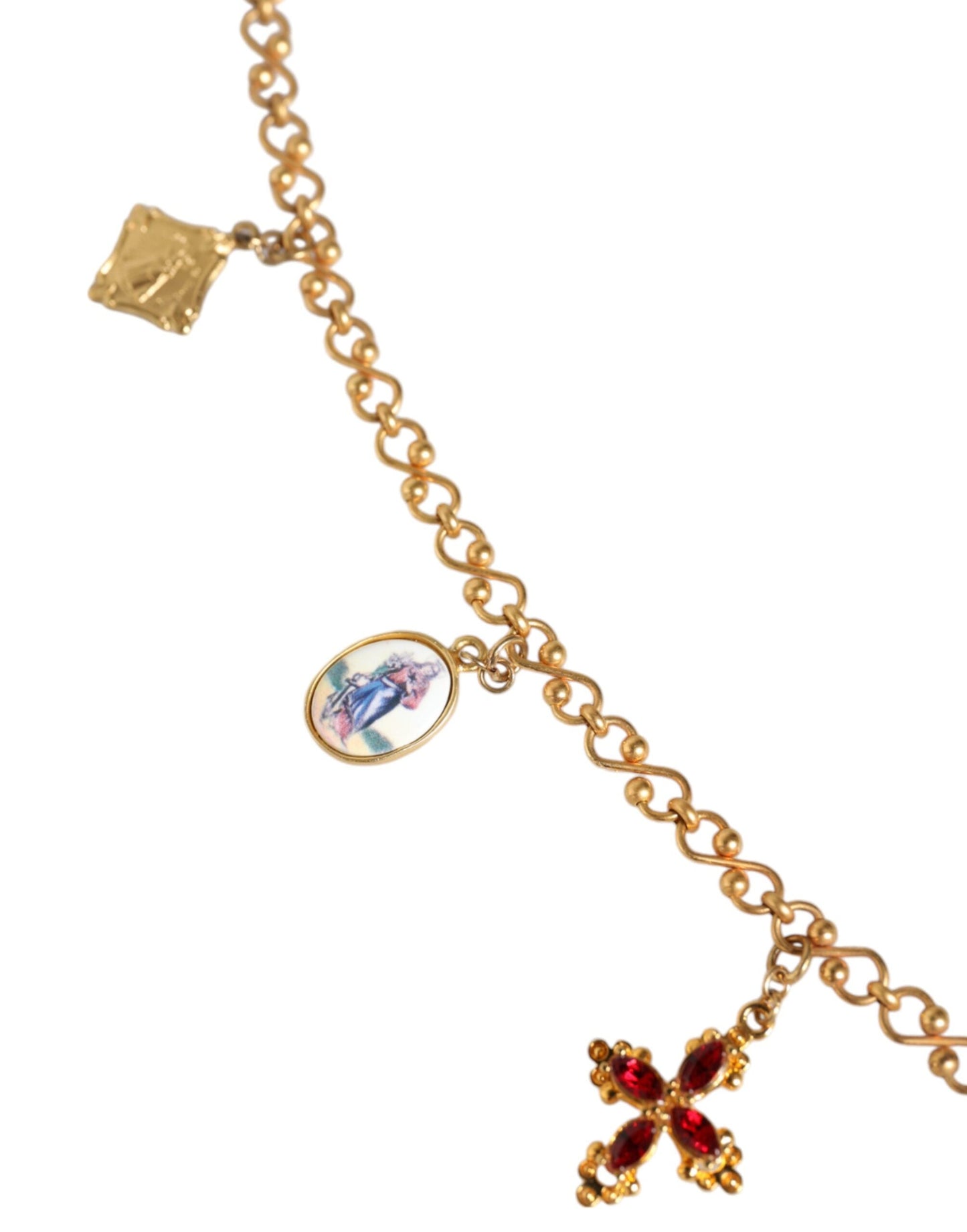 Dolce & Gabbana Gold Tone Brass Chain Religious Cross Pendant Women's Necklace