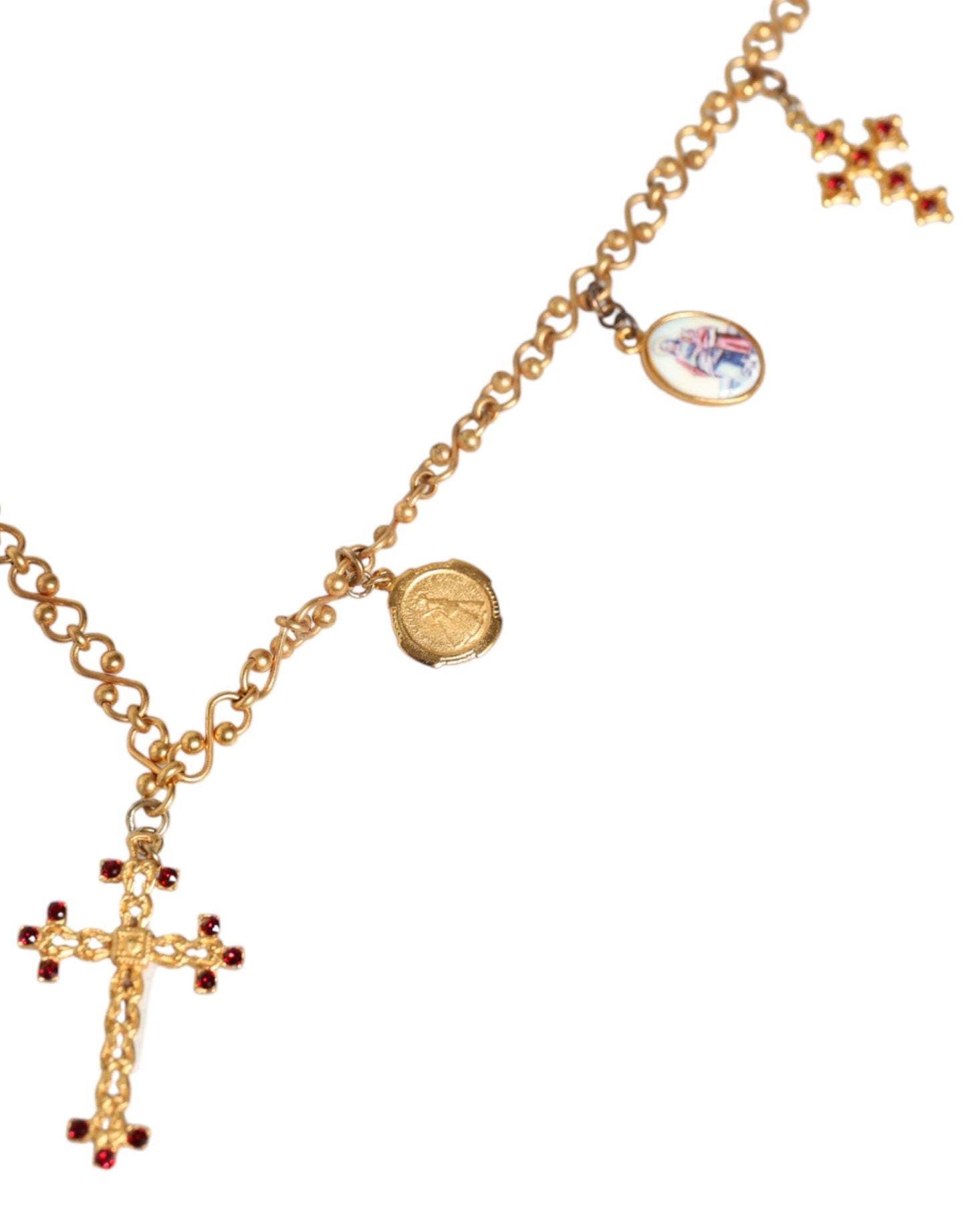 Dolce & Gabbana Gold Tone Brass Chain Religious Cross Pendant Women's Necklace
