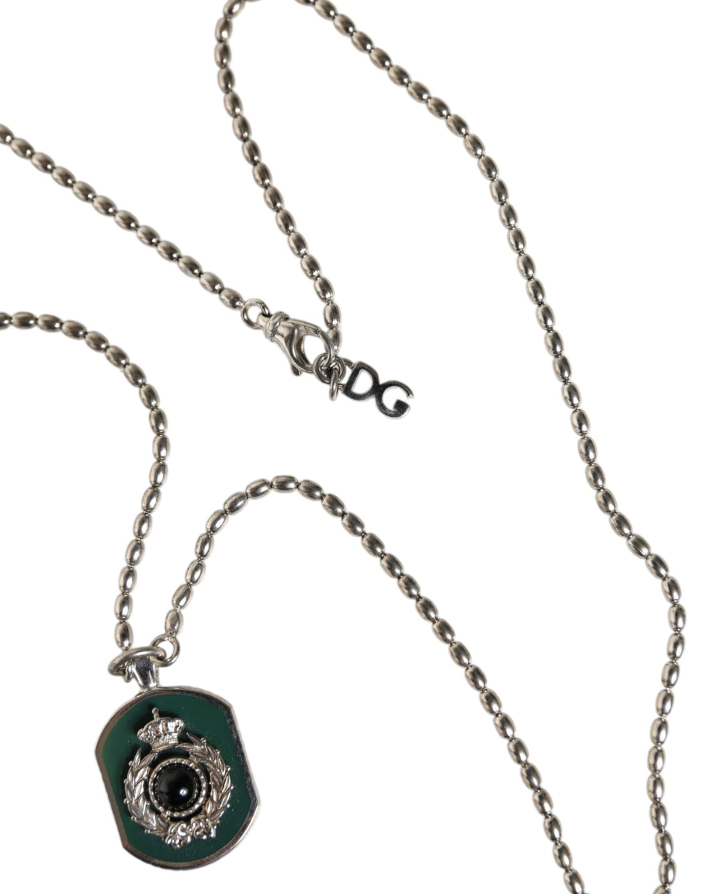 Dolce & Gabbana Sterling Silver 925 Chain Bar Gem Pendant Logo Men's Necklace