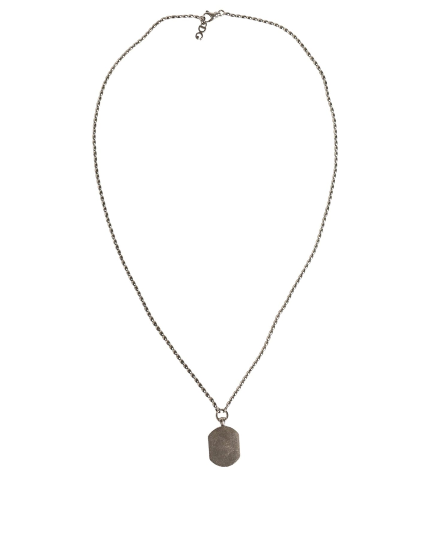 Dolce & Gabbana Sterling Silver 925 Chain Bar Gem Pendant Logo Men's Necklace