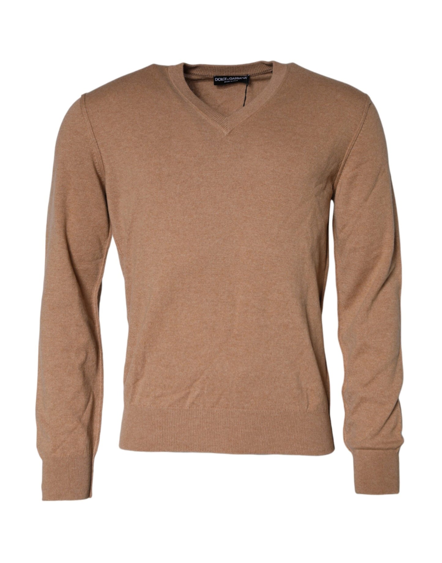 Dolce & Gabbana Brown Cashmere Knit V-neck Pullover Men's Sweater