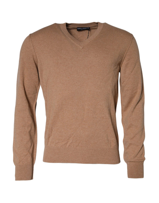 Dolce & Gabbana Brown Cashmere Knit V-neck Pullover Men's Sweater (Pre-Owned)
