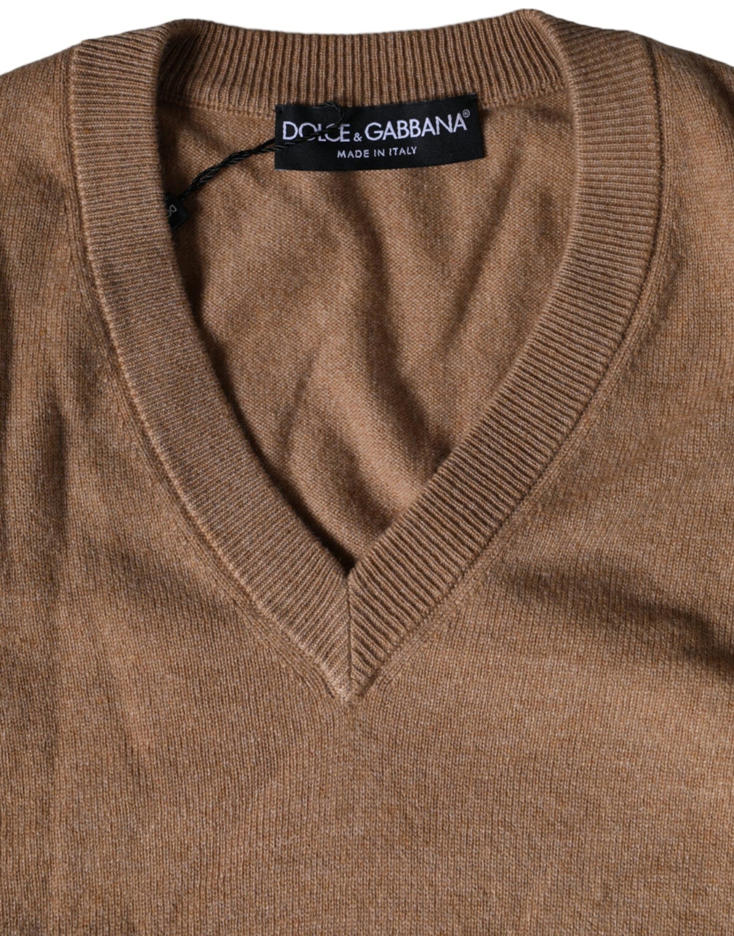 Dolce & Gabbana Brown Cashmere Knit V-neck Pullover Men's Sweater (Pre-Owned)