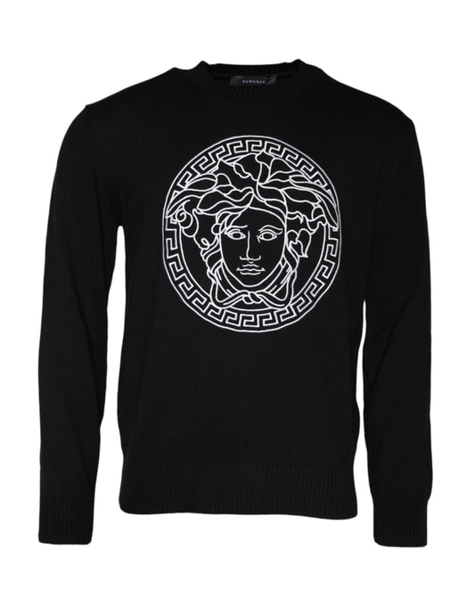 Versace Black Medusa Embroidery Crew Neck Pullover Men's Sweater