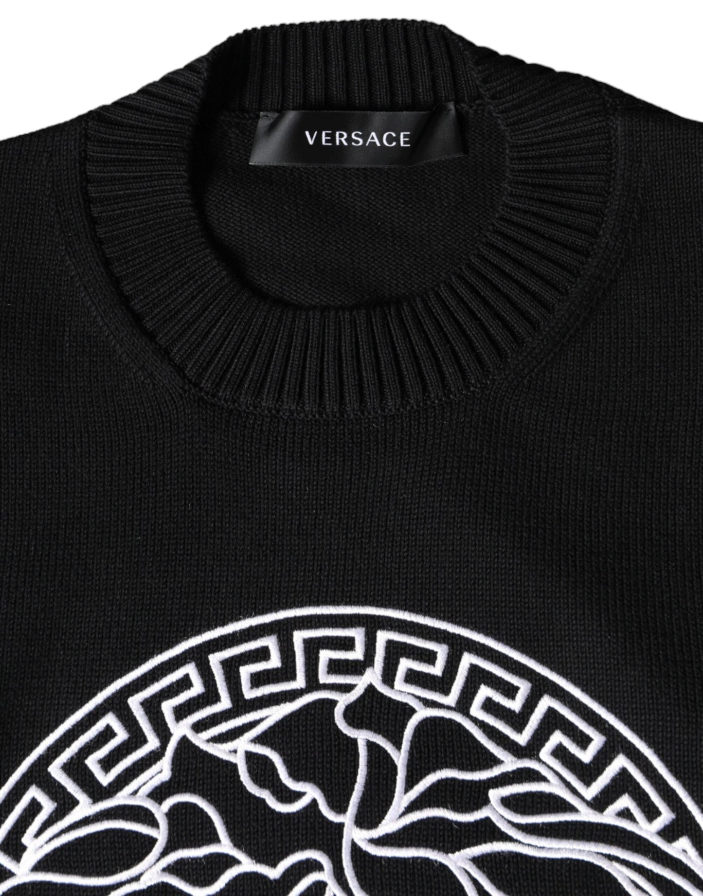 Versace Black Medusa Embroidery Crew Neck Pullover Men's Sweater