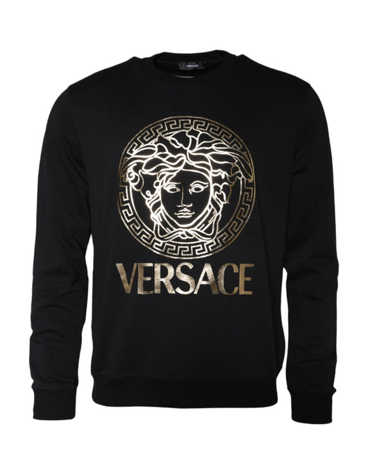 Versace Black Medusa Fleece Cotton Crew Neck Sweatshirt Men's Sweater