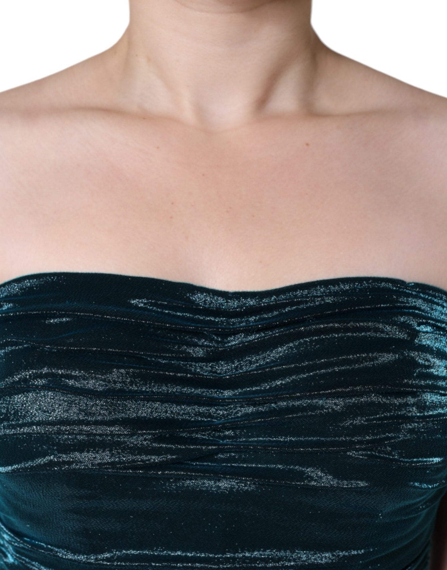 Dolce & Gabbana Green Silk Blend Satin Fitted Strapless Women's Dress (Pre-Owned)