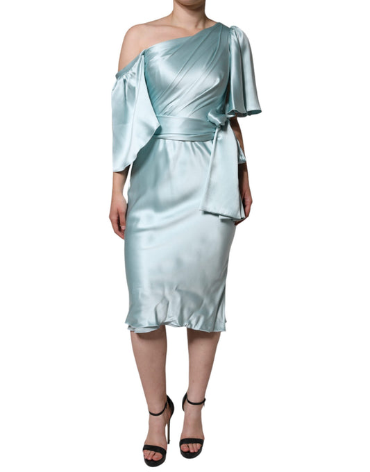 Dolce & Gabbana Mint Green Silk Fit Cut One Shoulder Women's Dress (Pre-Owned)