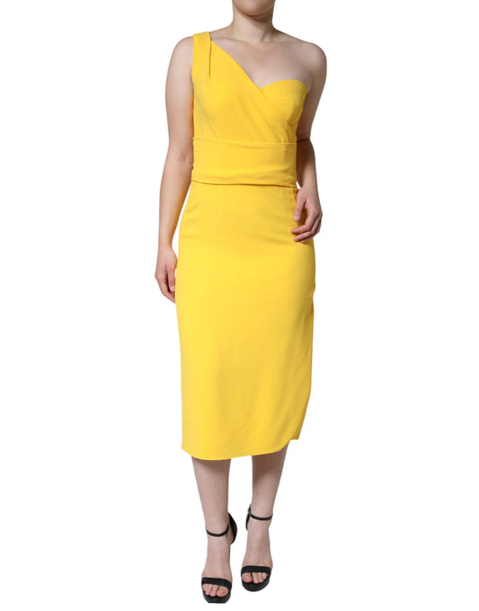 Dolce & Gabbana Yellow One Shoulder Side Slit Midi Women's Dress (Pre-Owned)