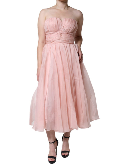 Dolce & Gabbana Pink Silk Strapless Maxi A-line Gown Women's Dress (Pre-Owned)