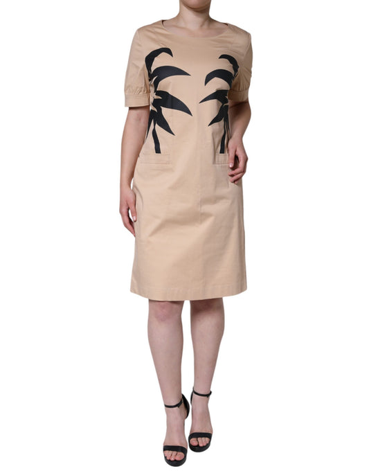 Moschino Beige Cotton Short Sleeve Knee Length Women's Dress