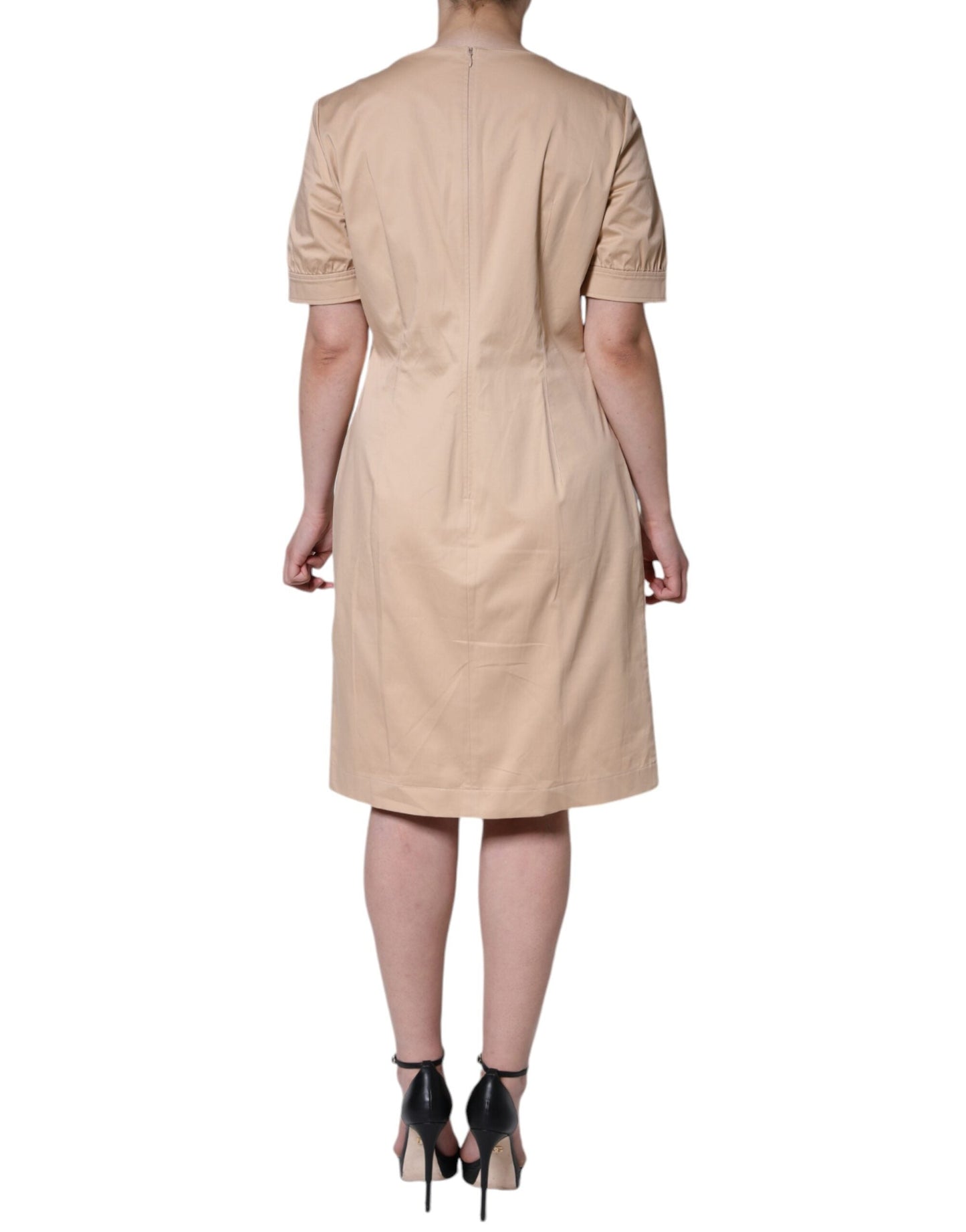 Moschino Beige Cotton Short Sleeve Knee Length Women's Dress