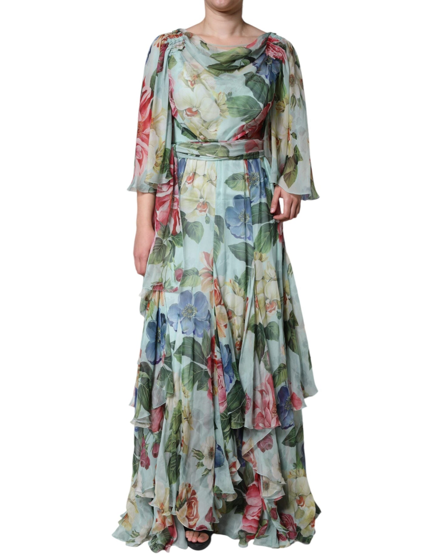 Dolce & Gabbana Multicolor Floral Silk Long Gown Women's Dress (Pre-Owned)