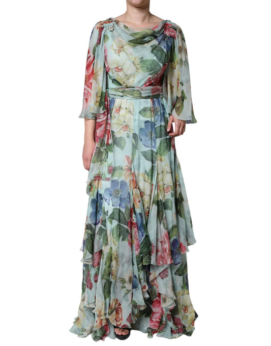 Dolce & Gabbana Multicolor Floral Silk Long Gown Women's Dress (Pre-Owned)
