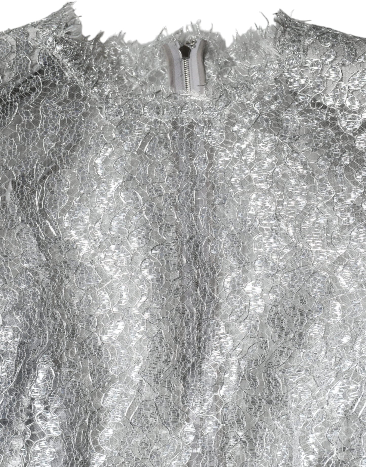 Dolce & Gabbana Silver Floral Lace Bodycon Sheath Midi Women's Dress