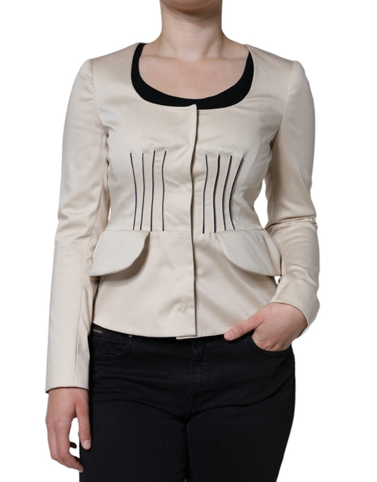Valentino Beige Cotton Long Sleeves Round Neck Blazer Women's Jacket (Pre-Owned)