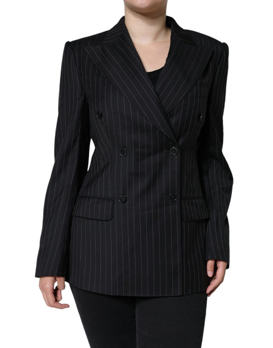 Dolce & Gabbana Black Striped Double Breasted Coat Women's Jacket