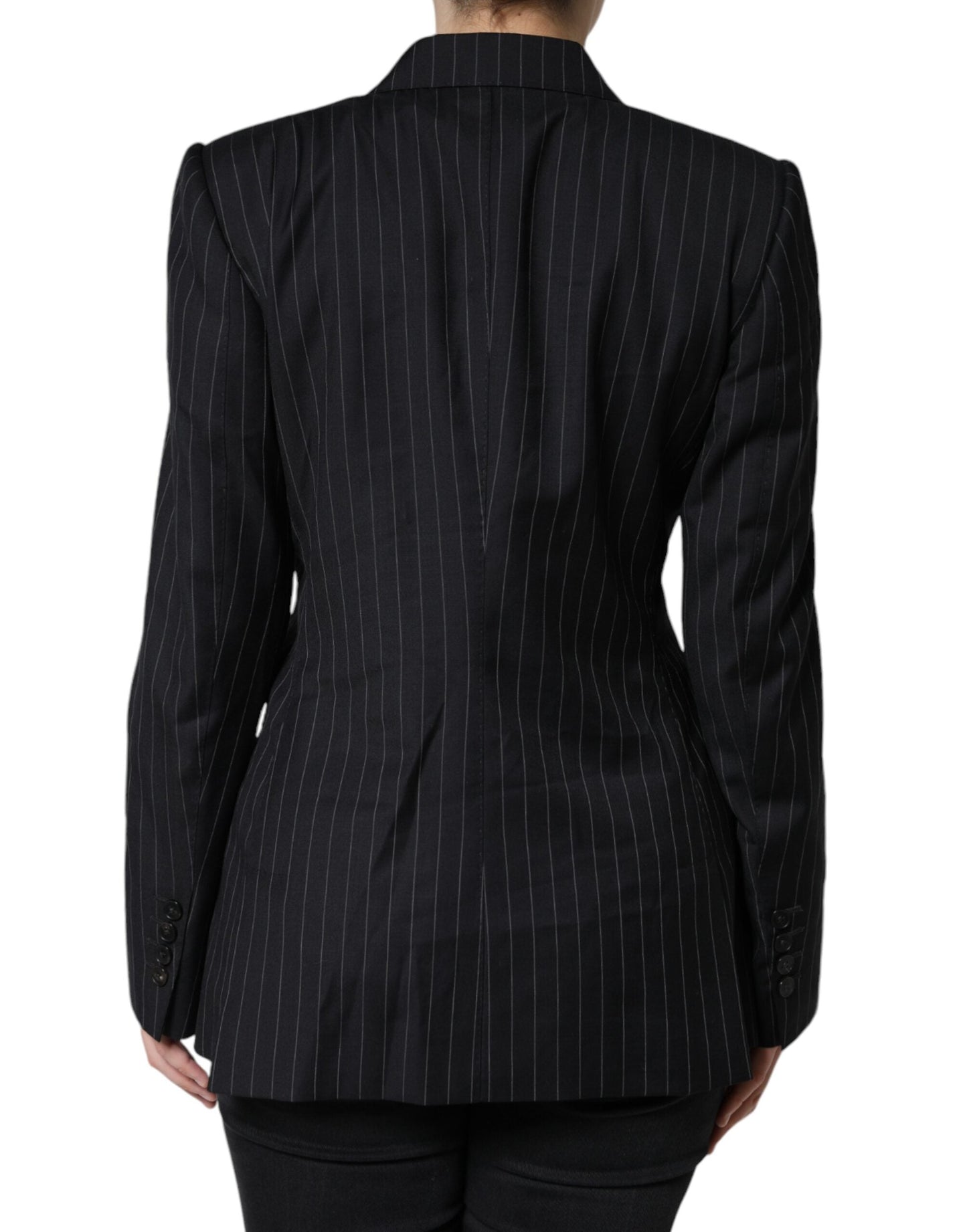 Dolce & Gabbana Black Striped Double Breasted Coat Women's Jacket