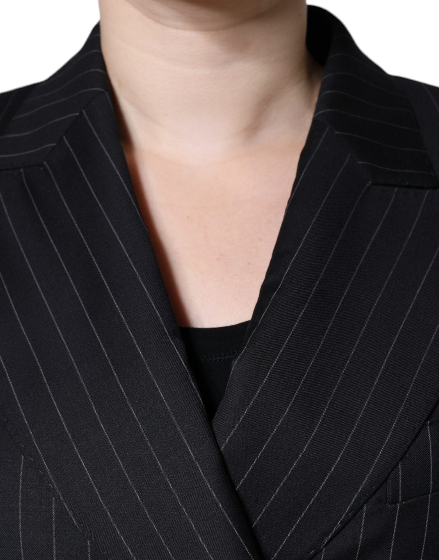 Dolce & Gabbana Black Striped Double Breasted Coat Women's Jacket