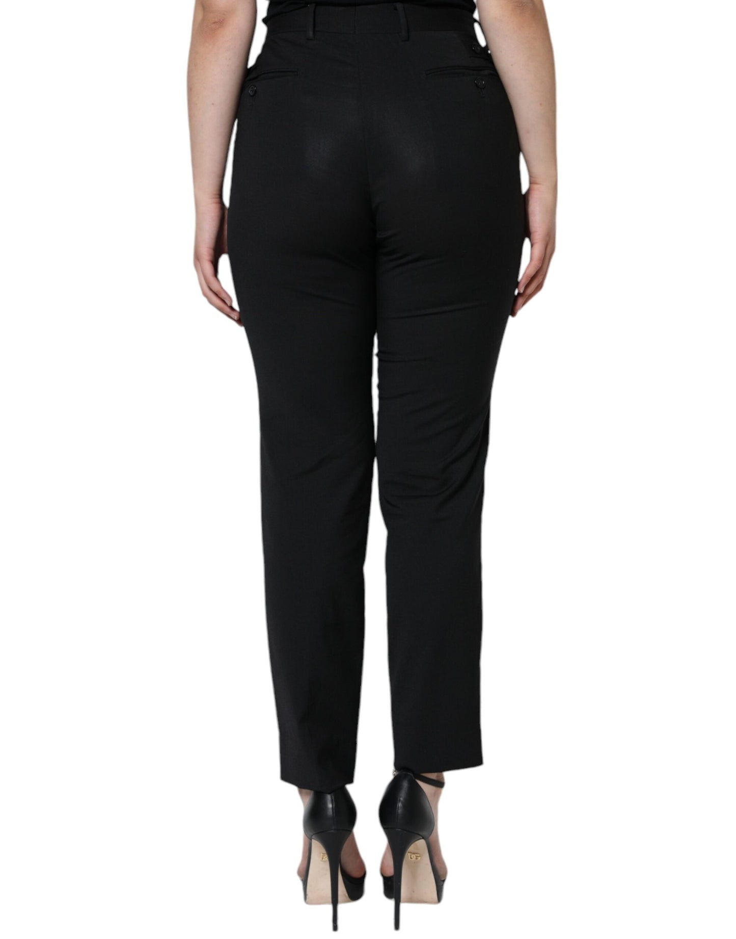 Dolce & Gabbana Black Polyester High Waist Tapered Women's Pants (Pre-Owned)