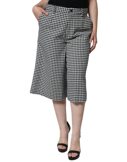 Dolce & Gabbana Black White Houndstooth Cropped Wide Leg Women's Pants