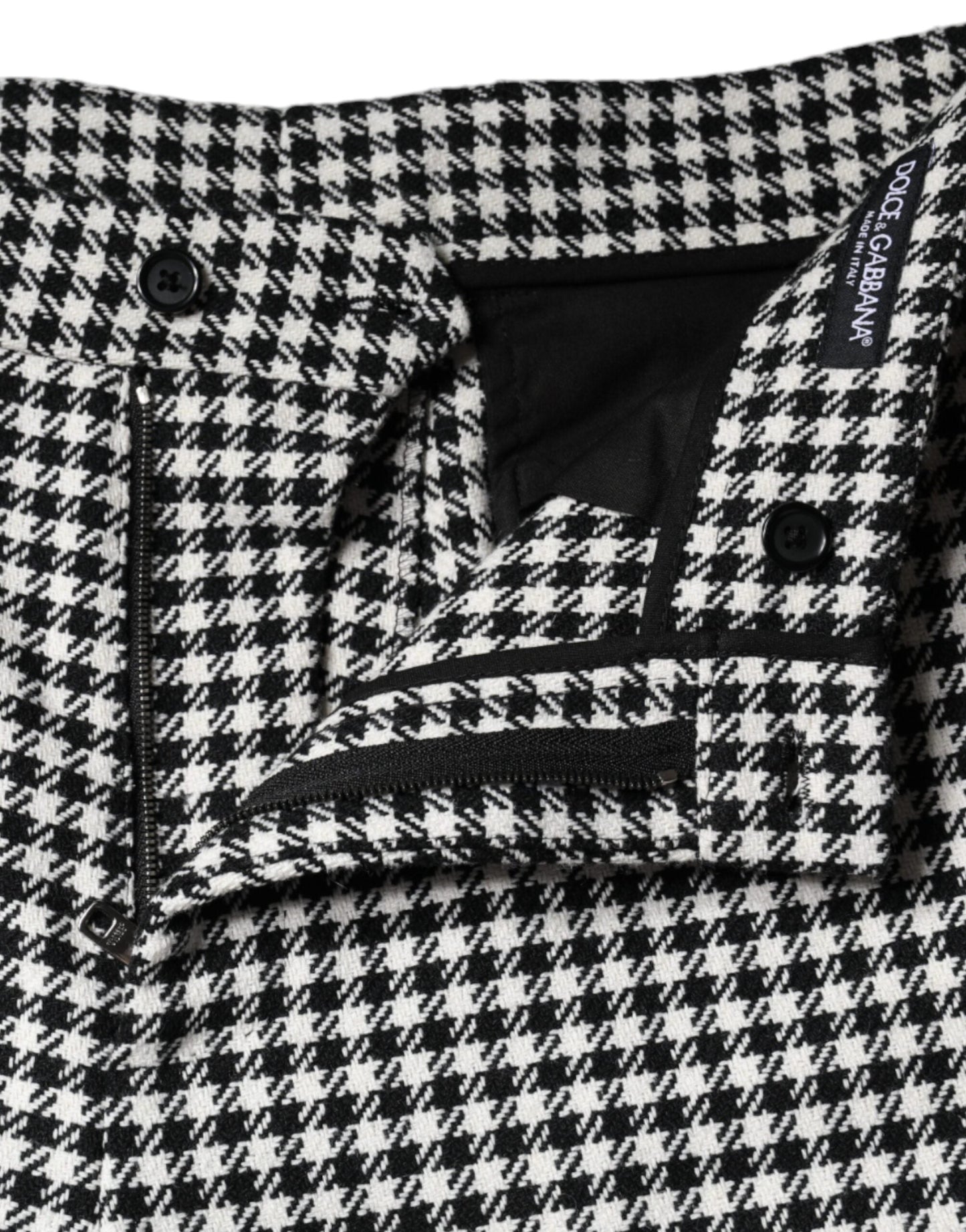 Dolce & Gabbana Black White Houndstooth Cropped Wide Leg Women's Pants