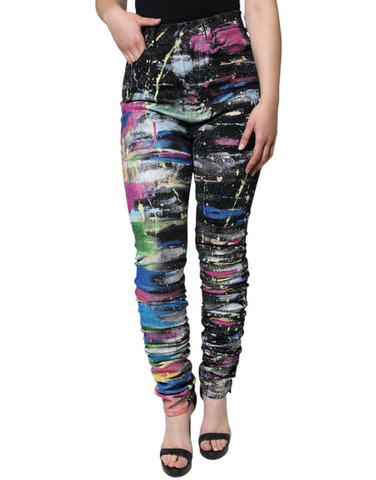 Dolce & Gabbana Multicolor Splatter Paint Cotton Skinny Denim Women's Jeans