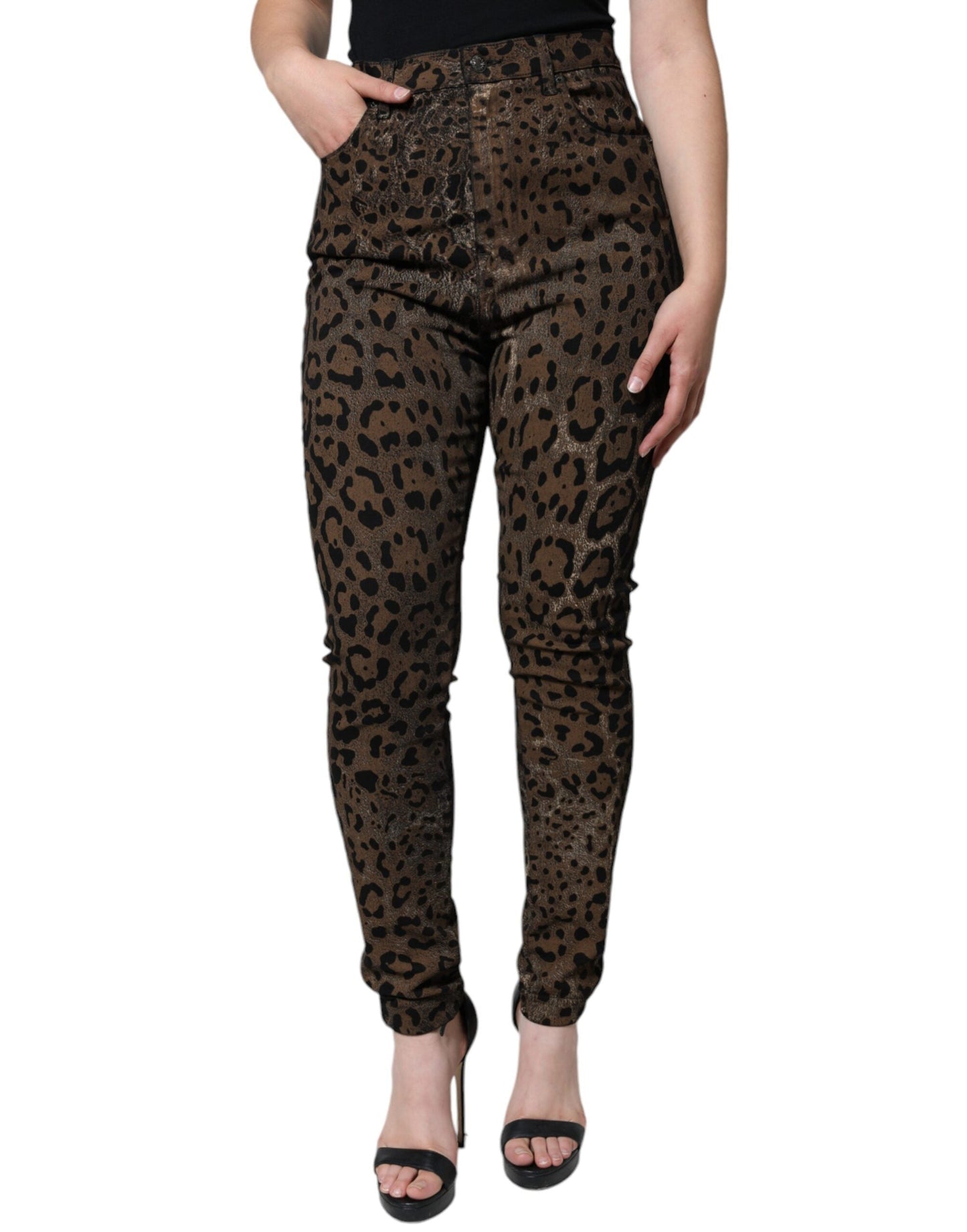 Dolce & Gabbana Brown Leopard Cotton Skinny Denim Women's Jeans