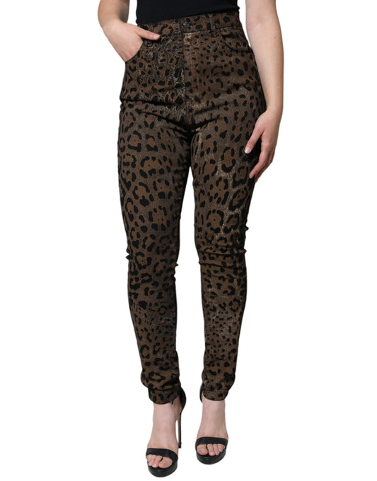 Dolce & Gabbana Brown Leopard Cotton Skinny Denim Women's Jeans