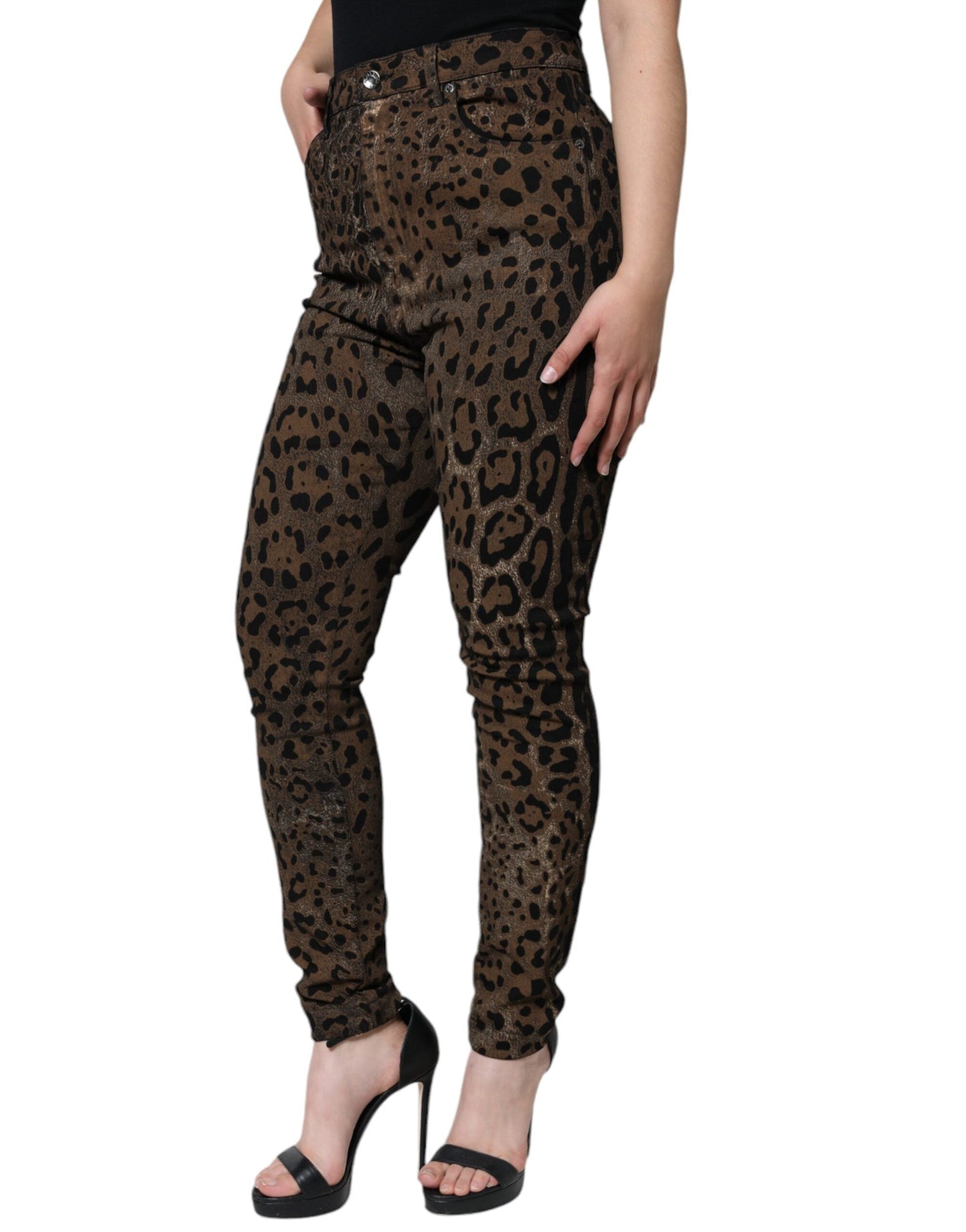 Dolce & Gabbana Brown Leopard Cotton Skinny Denim Women's Jeans