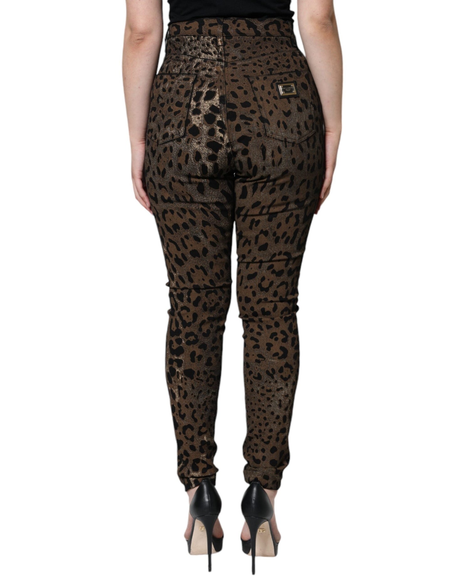 Dolce & Gabbana Brown Leopard Cotton Skinny Denim Women's Jeans