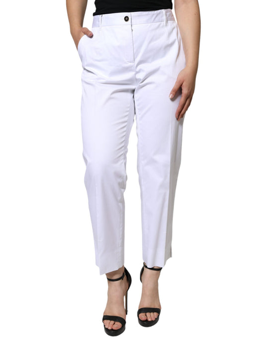 Dolce & Gabbana White Cotton Mid Waist Tapered Denim Women's Jeans (Pre-Owned)