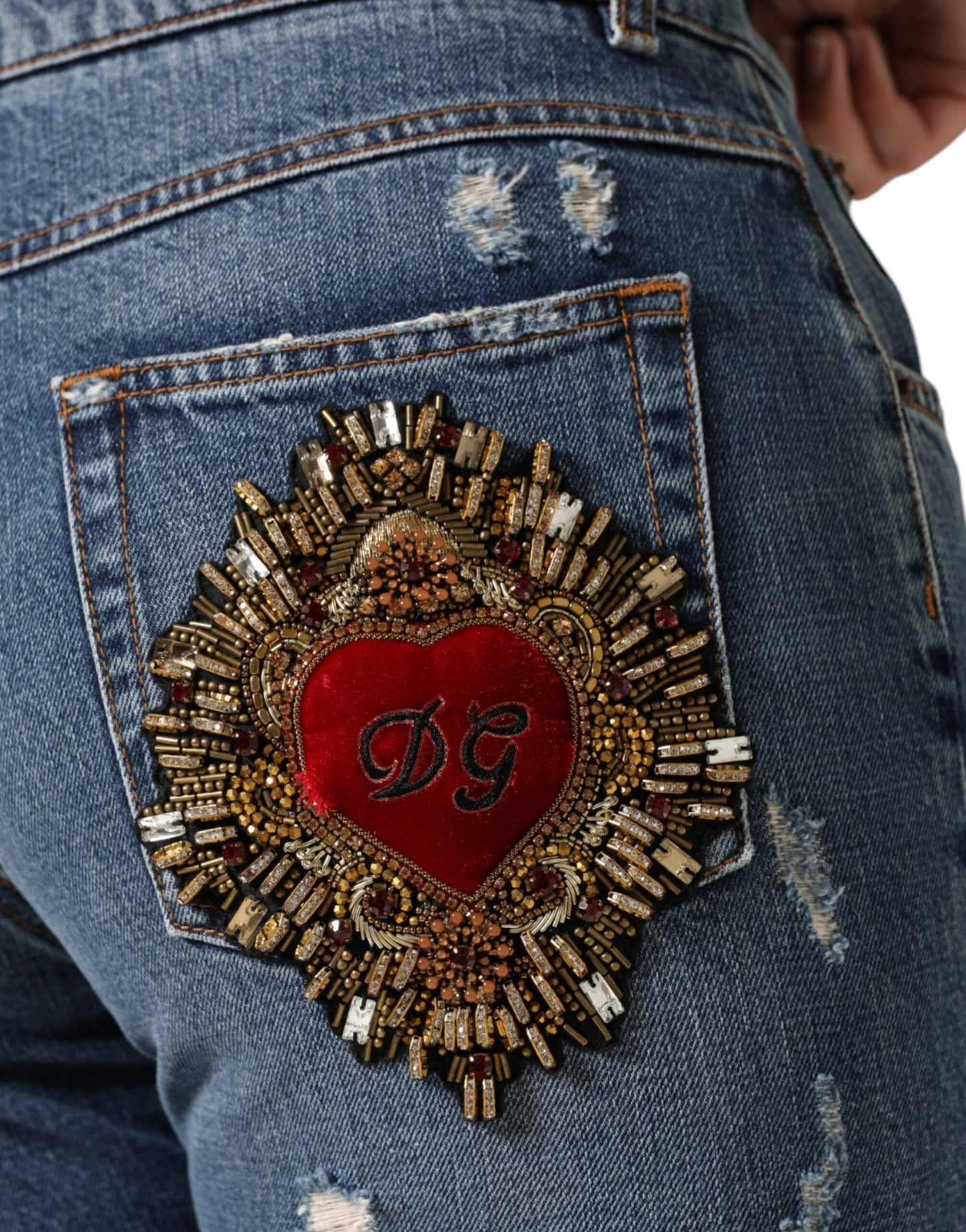 Dolce & Gabbana Blue Cotton Tattered Boyfriend Denim Women's Jeans