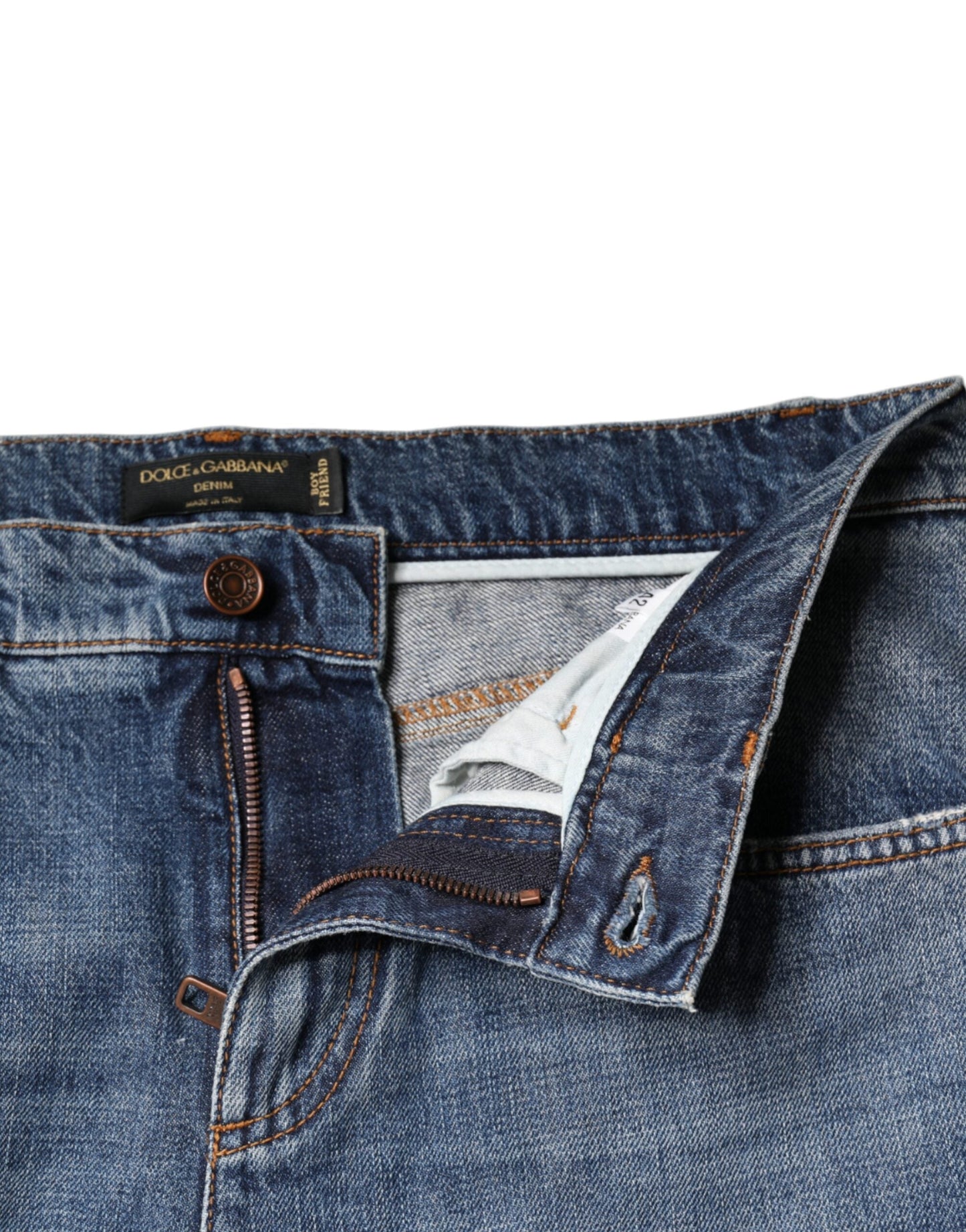 Dolce & Gabbana Blue Cotton Tattered Boyfriend Denim Women's Jeans