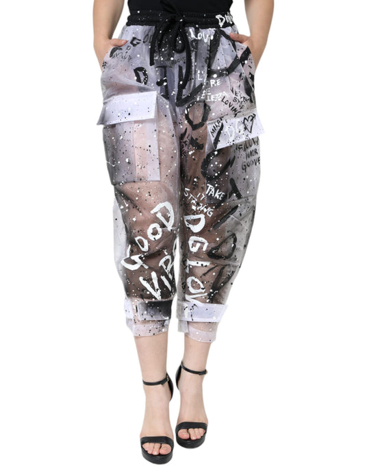 Dolce & Gabbana White See Through Logo Cropped Cargo Women's Pants