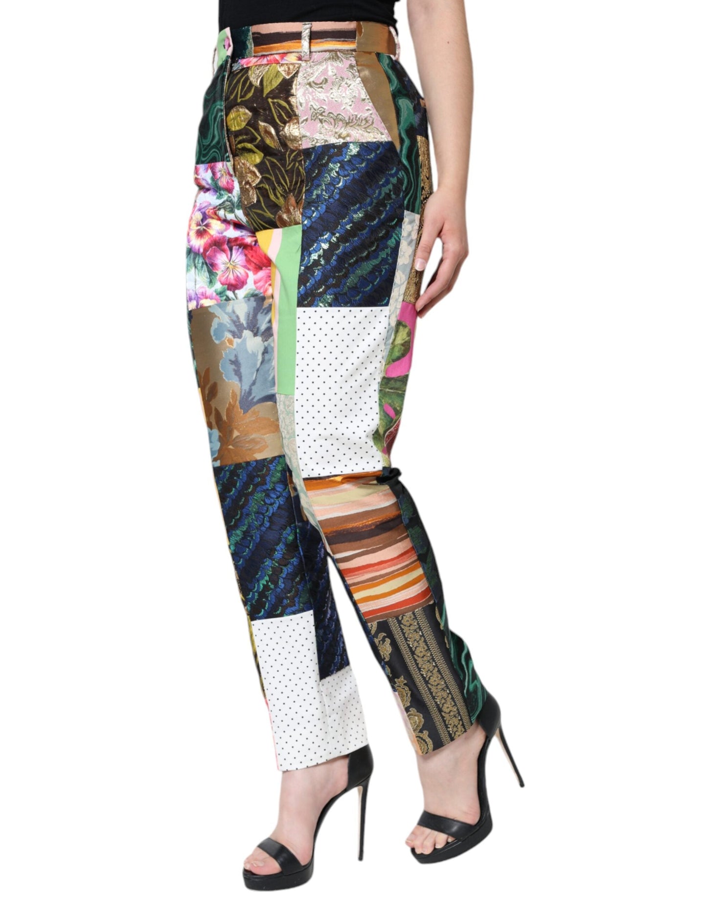 Dolce & Gabbana Multicolor Patchwork Jacquard High Waist Women's Pants