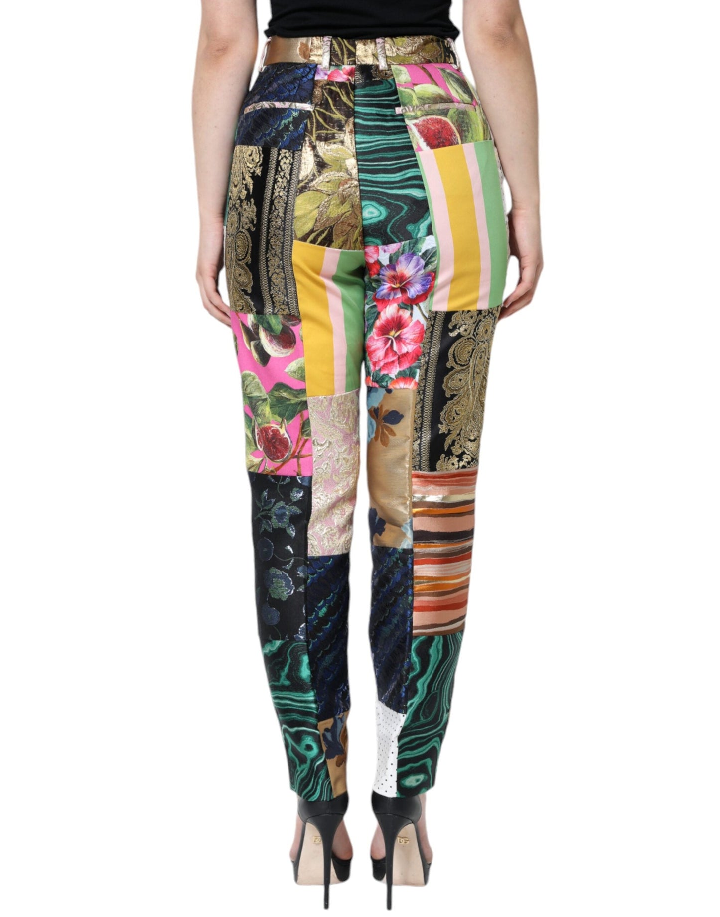 Dolce & Gabbana Multicolor Patchwork Jacquard High Waist Women's Pants
