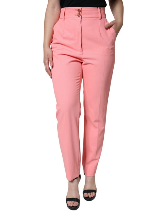 Dolce & Gabbana Rose Pink Polyester High Waist Tapered Women's Pants