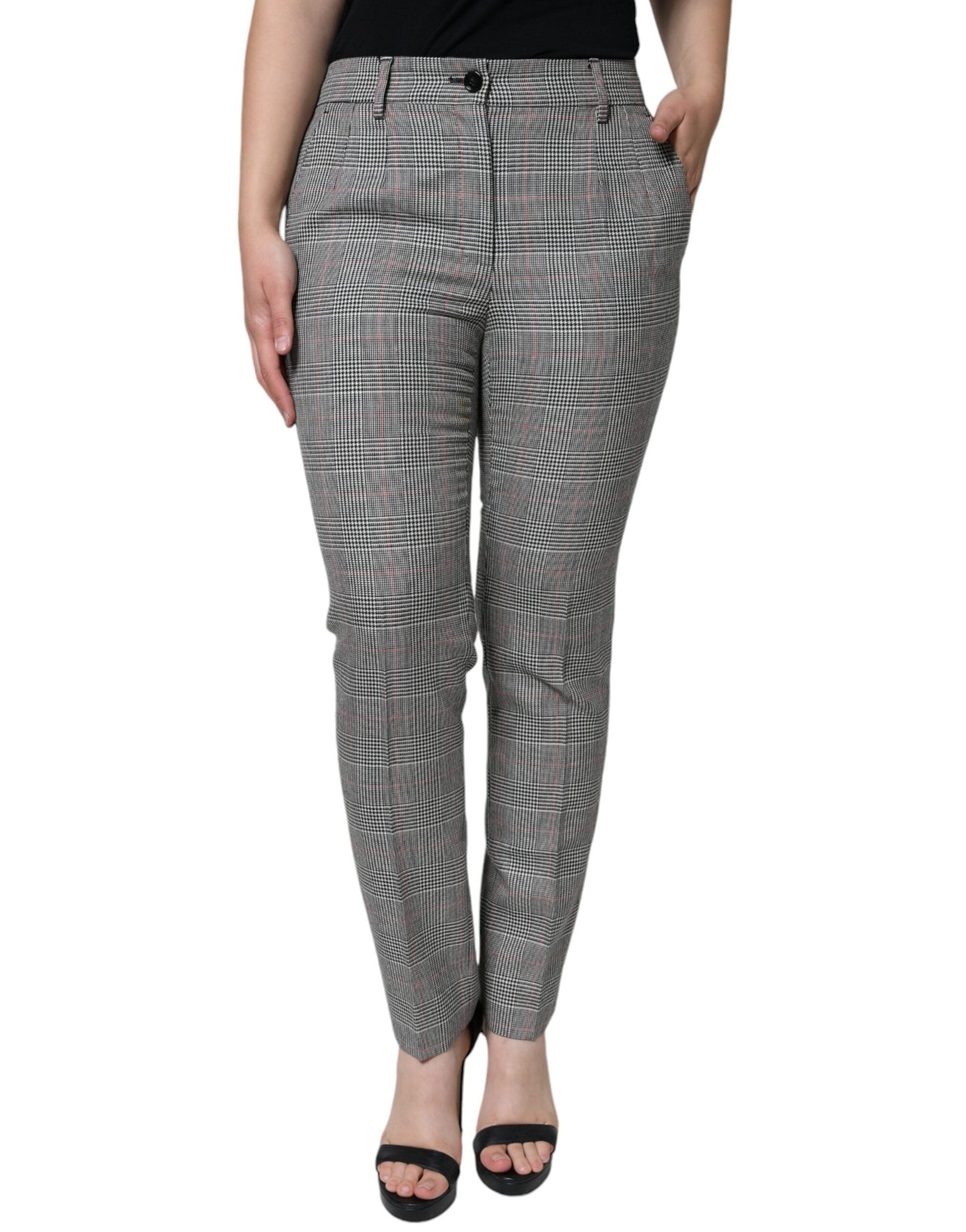 Dolce & Gabbana Gray Plaid Wool Mid Waist Women Tapered Women's Pants (Pre-Owned)