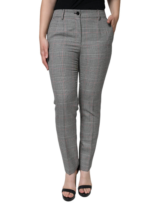 Dolce & Gabbana Gray Plaid Wool Mid Waist Women Tapered Women's Pants (Pre-Owned)