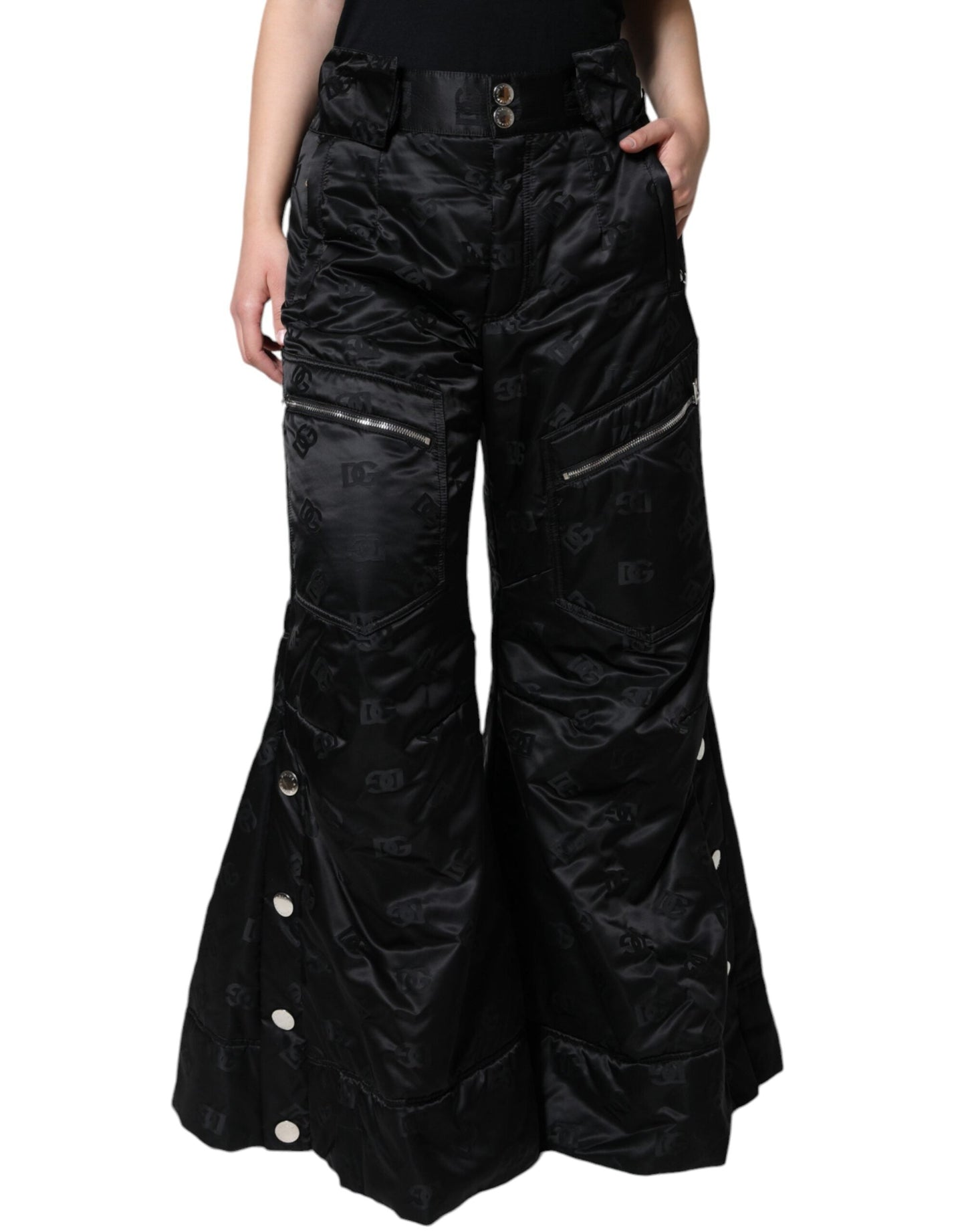Dolce & Gabbana Black Quilted High Waist Women Wide Leg Women's Pants (Pre-Owned)