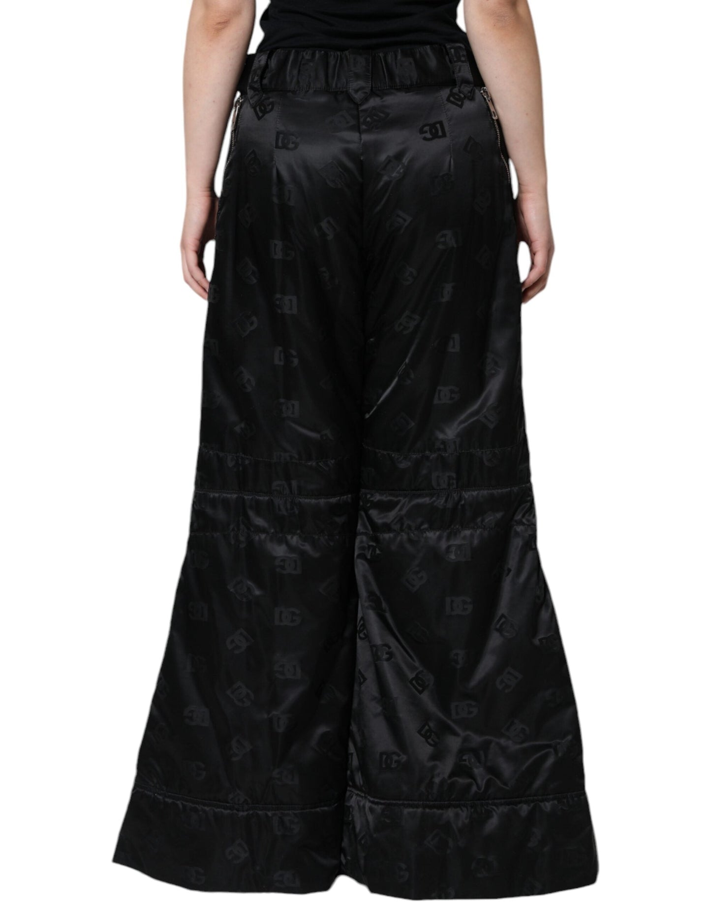 Dolce & Gabbana Black Quilted High Waist Women Wide Leg Women's Pants (Pre-Owned)