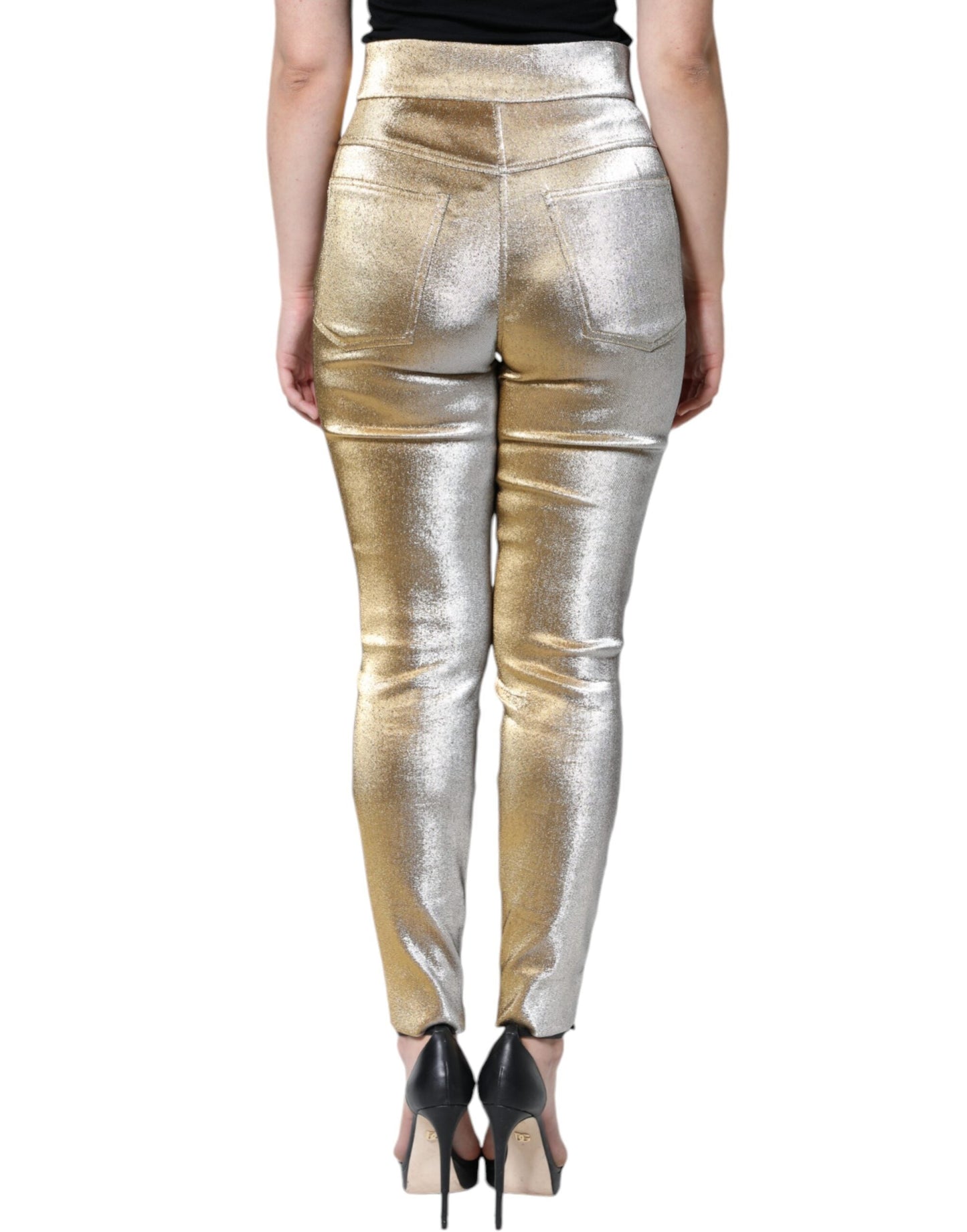 Dolce & Gabbana Metallic Gold High Waist Skinny Women's Pants